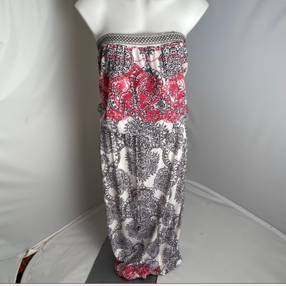 Hale Bob black white pink strapless blouson dress
